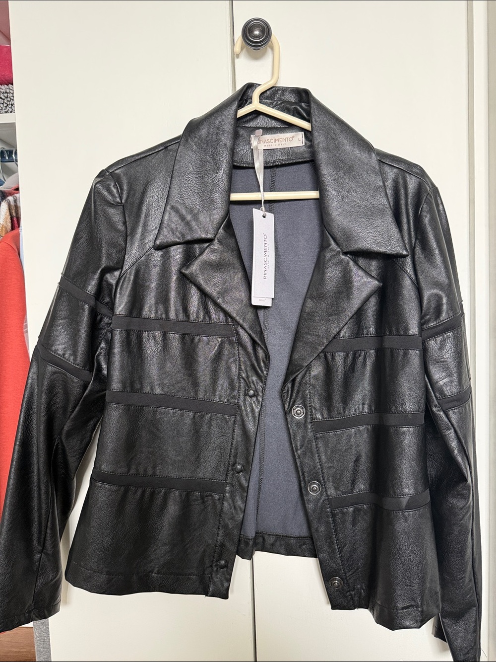 NWT Rinascimento Made in Italy Black Faux Leather Jacket Size L โ Misqui